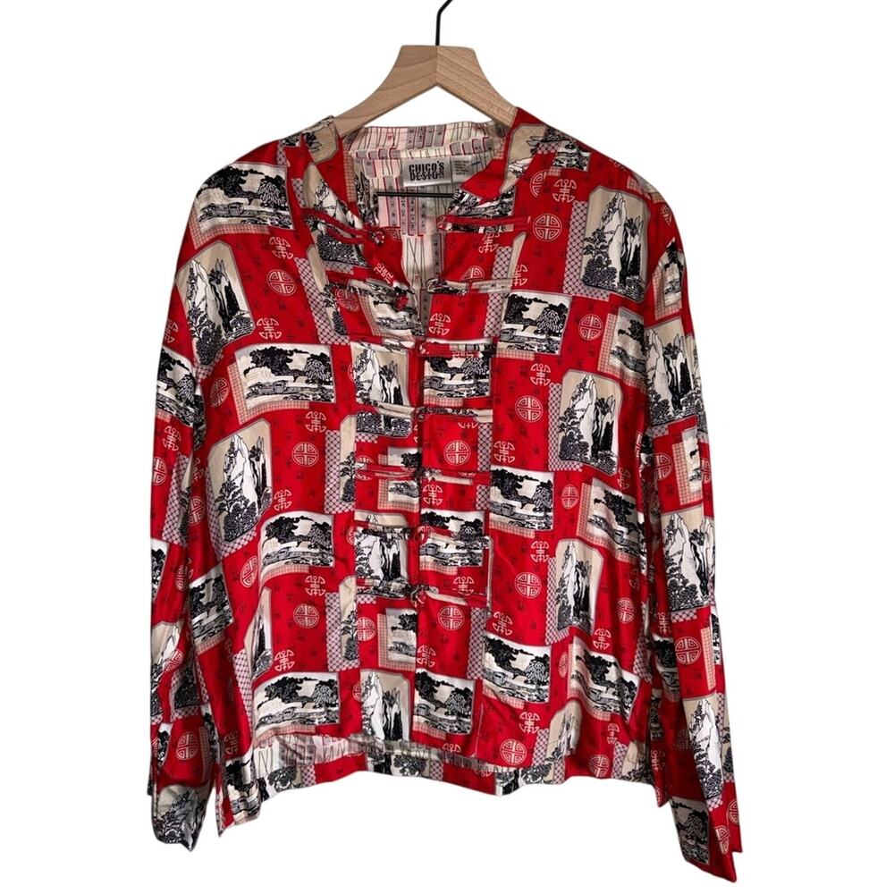 VINTAGE CHICOS Design Silk Toggle button kimono style Chinese motif blouse 3